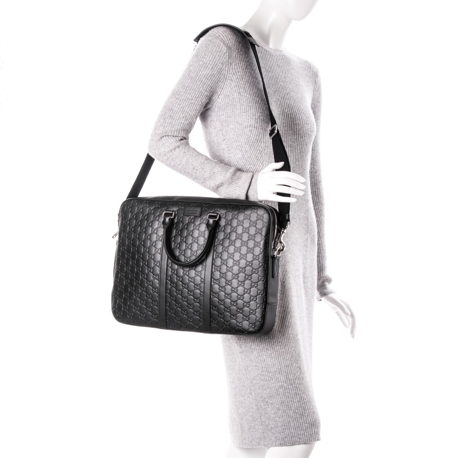 Gucci Guccissima Signature Briefcase Black 2 of 7
