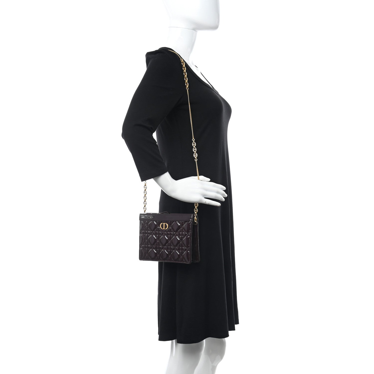 Christian Dior Patent Cannage Caro Zipped Pouch With Chain Amaranth 2 of 12