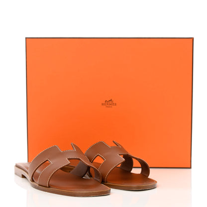 Hermes Box Calfskin Oran Sandals 38 Gold 10 of 10