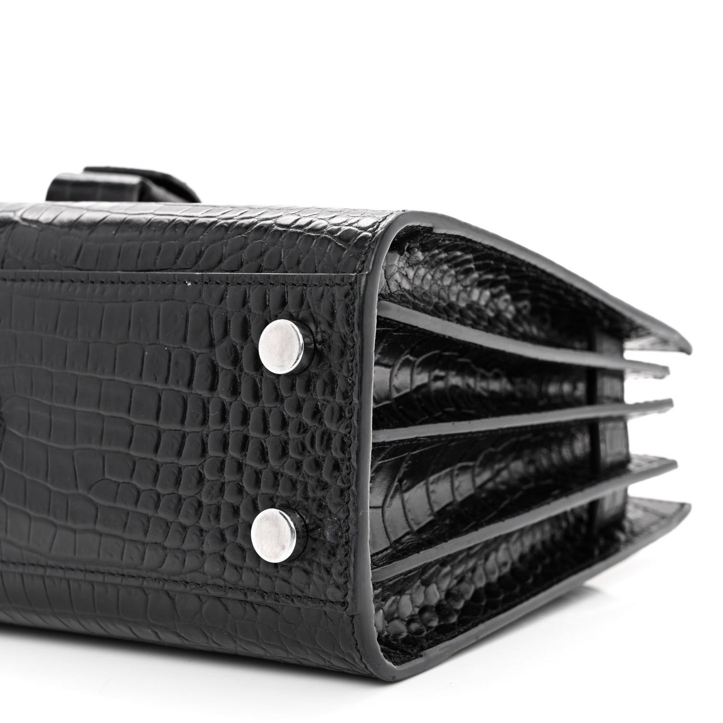 Calfskin Crocodile Embossed Nano Sac De Jour Black