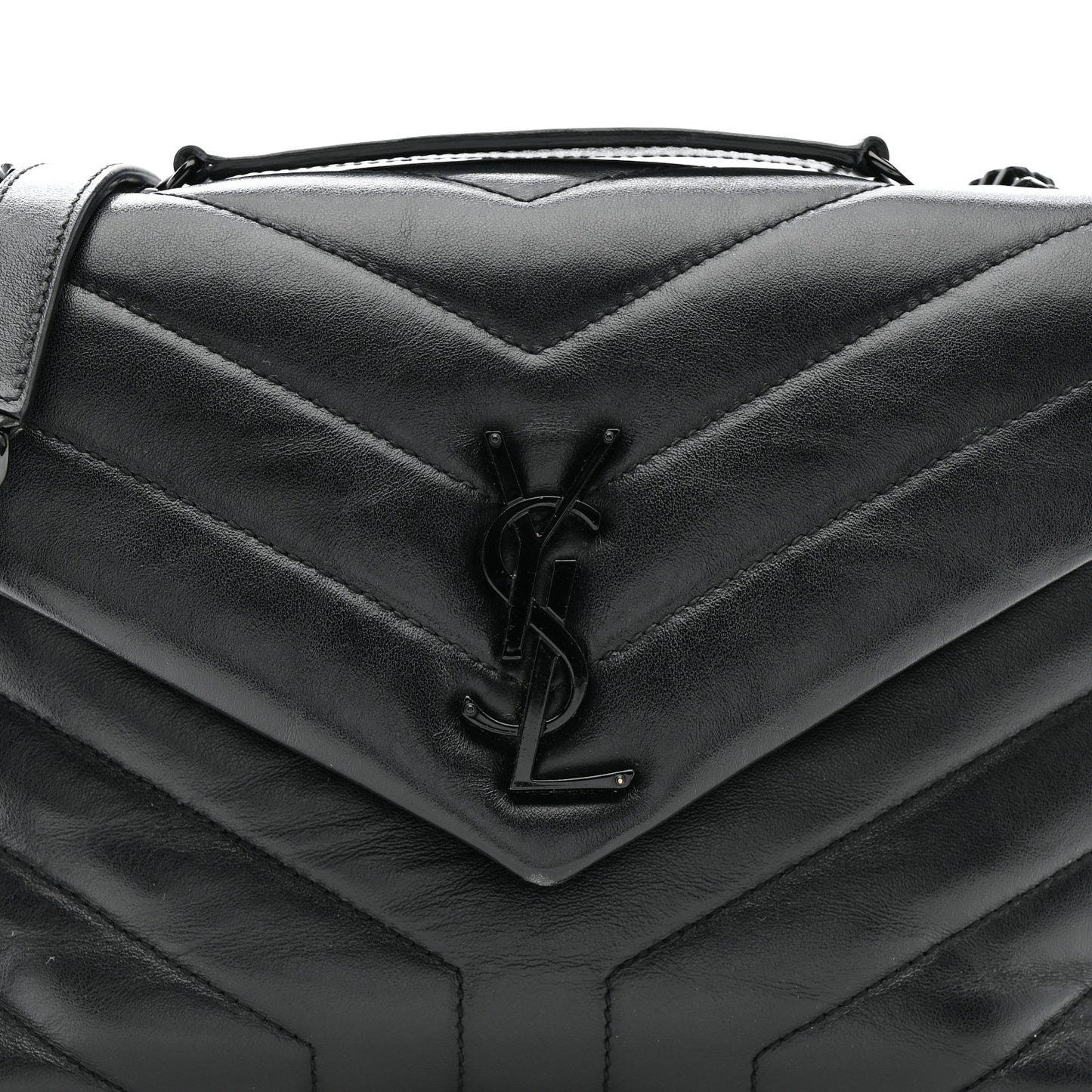 Calfskin Y Quilted Monogram Monochrome Small Loulou Chain Satchel Black