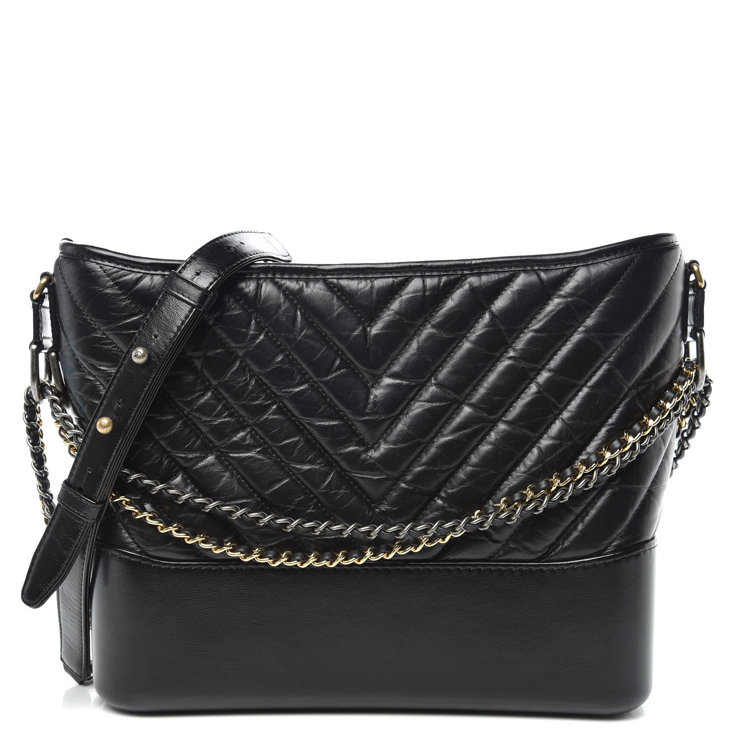 Chanel Aged Calfskin Chevron Quilted Medium Gabrielle Hobo Black 1 of 11