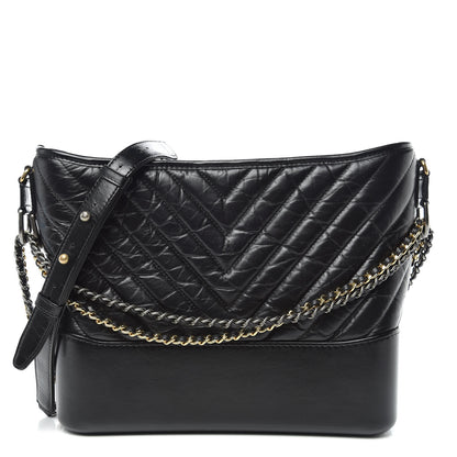 Chanel Aged Calfskin Chevron Quilted Medium Gabrielle Hobo Black 1 of 11