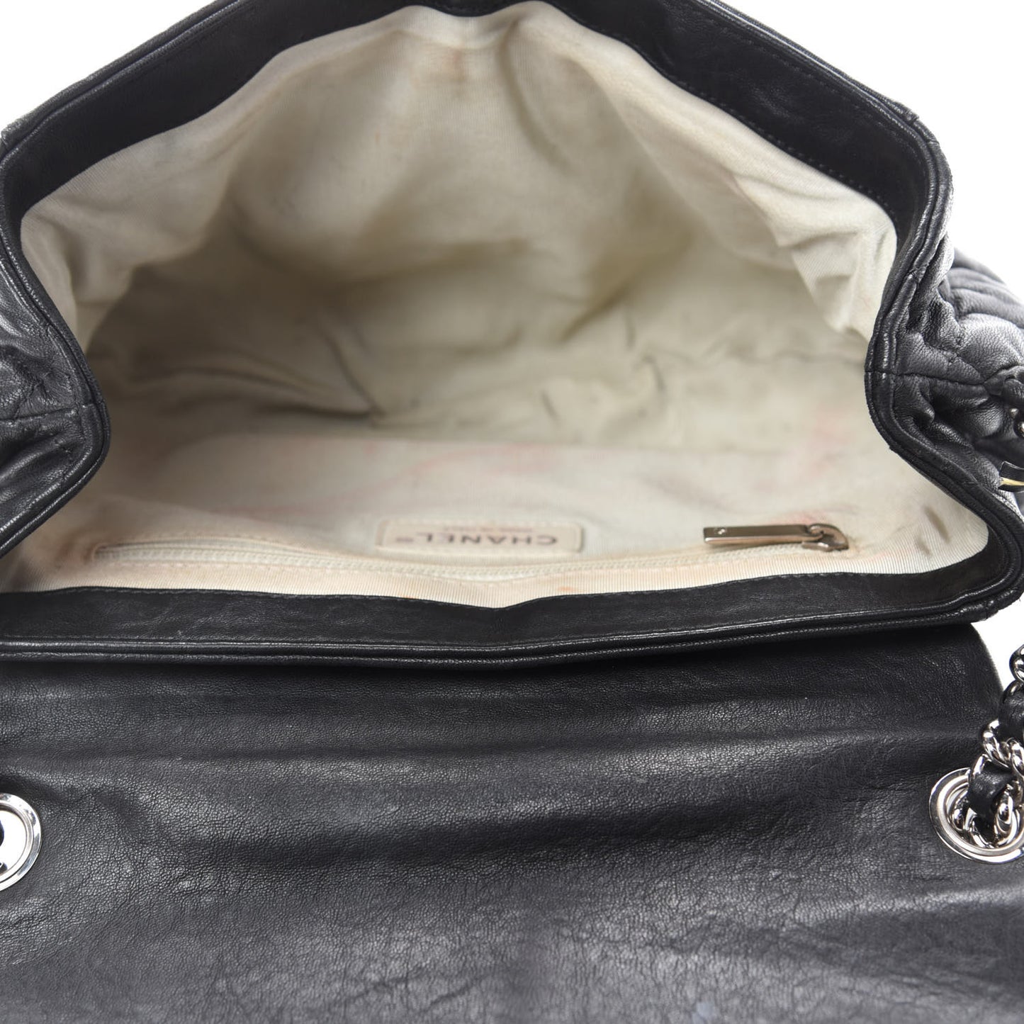Washed Lambskin Quilted Medium Chain Around Messenger Black