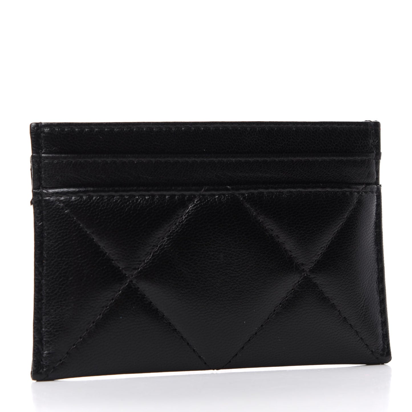 Shiny Goatskin Quilted Chanel 19 Card Holder Black