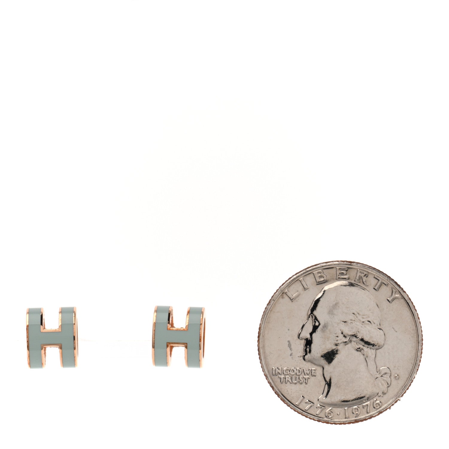 Hermes Rose Gold Lacquered Mini Pop H Earrings  Bleu Zephyr 2 of 6