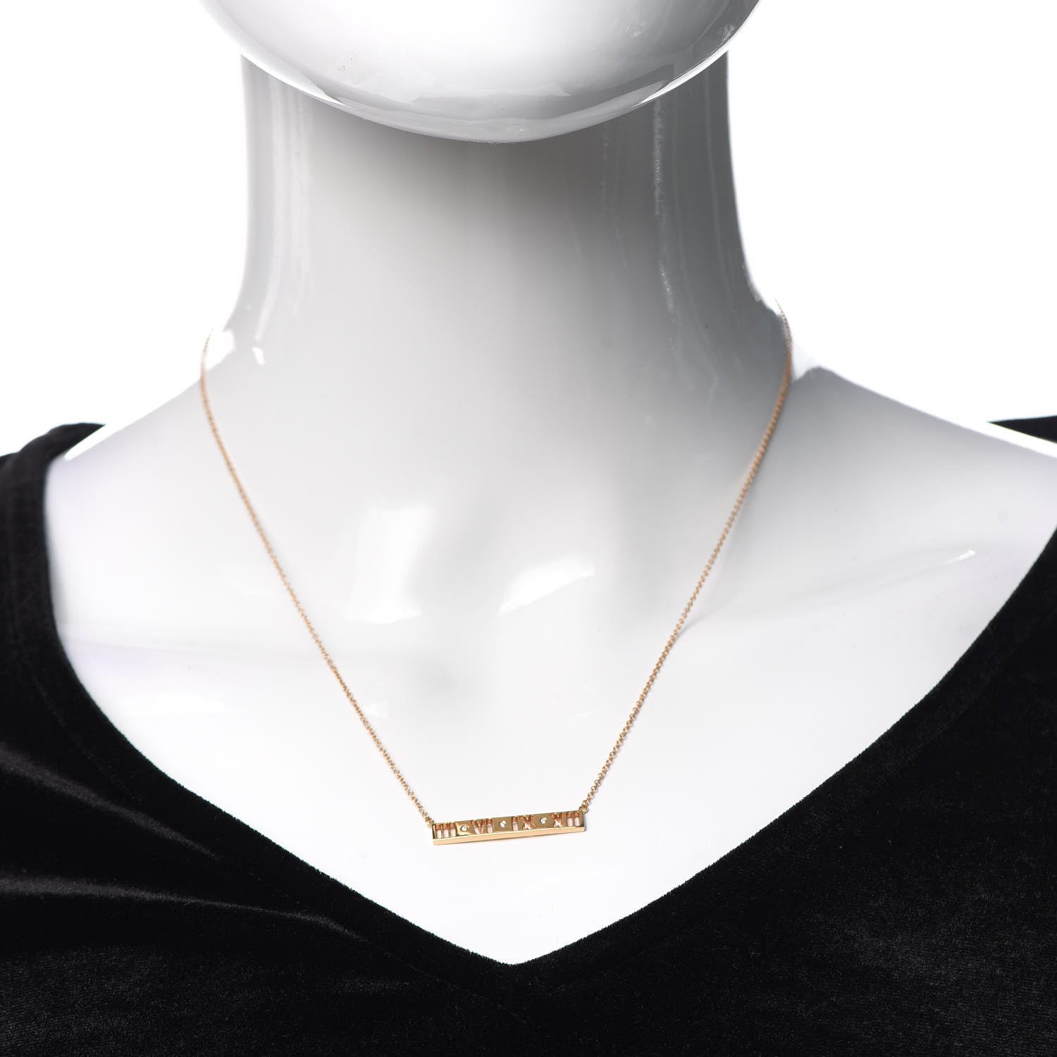 Tiffany 18K Rose Gold Diamond Atlas Pierced Bar Pendant Necklace 2 of 5