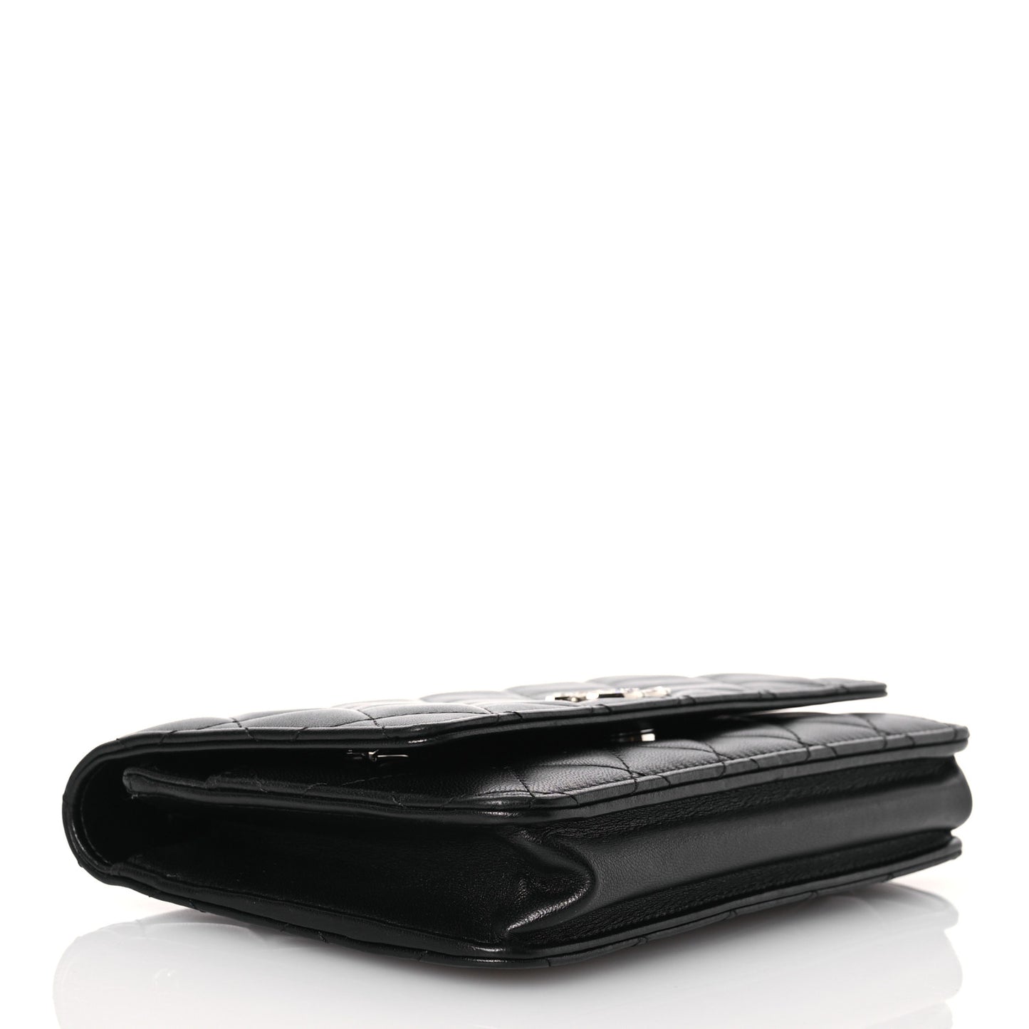 Lambskin Quilted Crystal CC Wallet On Chain WOC Black