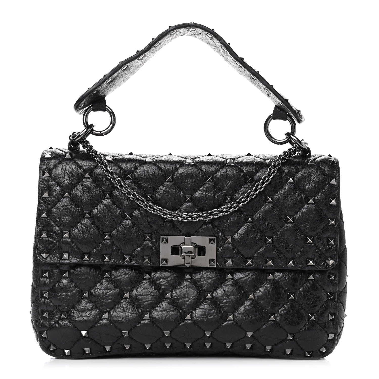 Valentino Garavani Craquele Nappa Medium Rockstud Spike Shoulder Bag Black 1 of 5