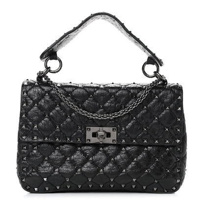Valentino Garavani Craquele Nappa Medium Rockstud Spike Shoulder Bag Black 1 of 5