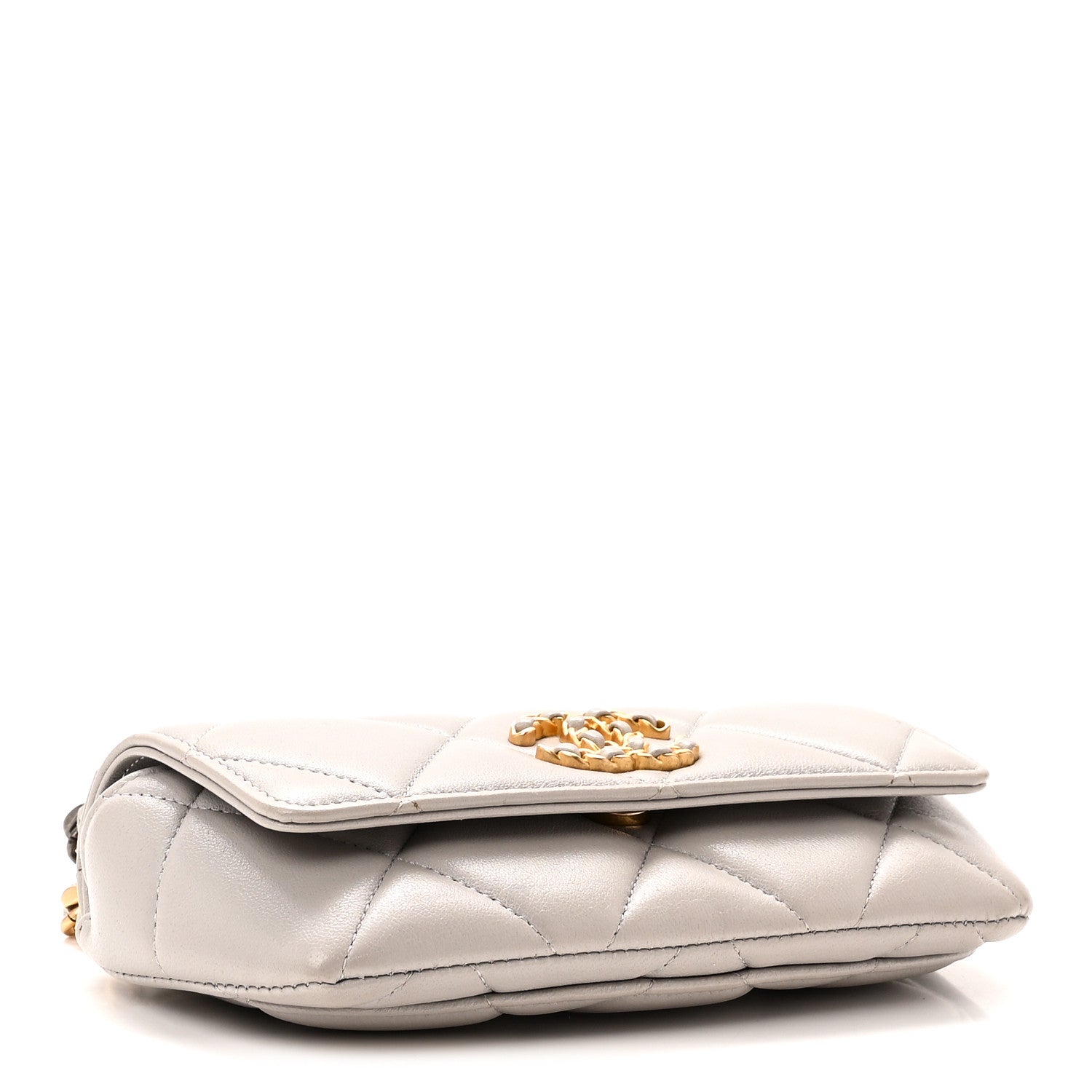 Chanel Goatskin Quilted Chanel 19 Glasses Case With Chain Grey
