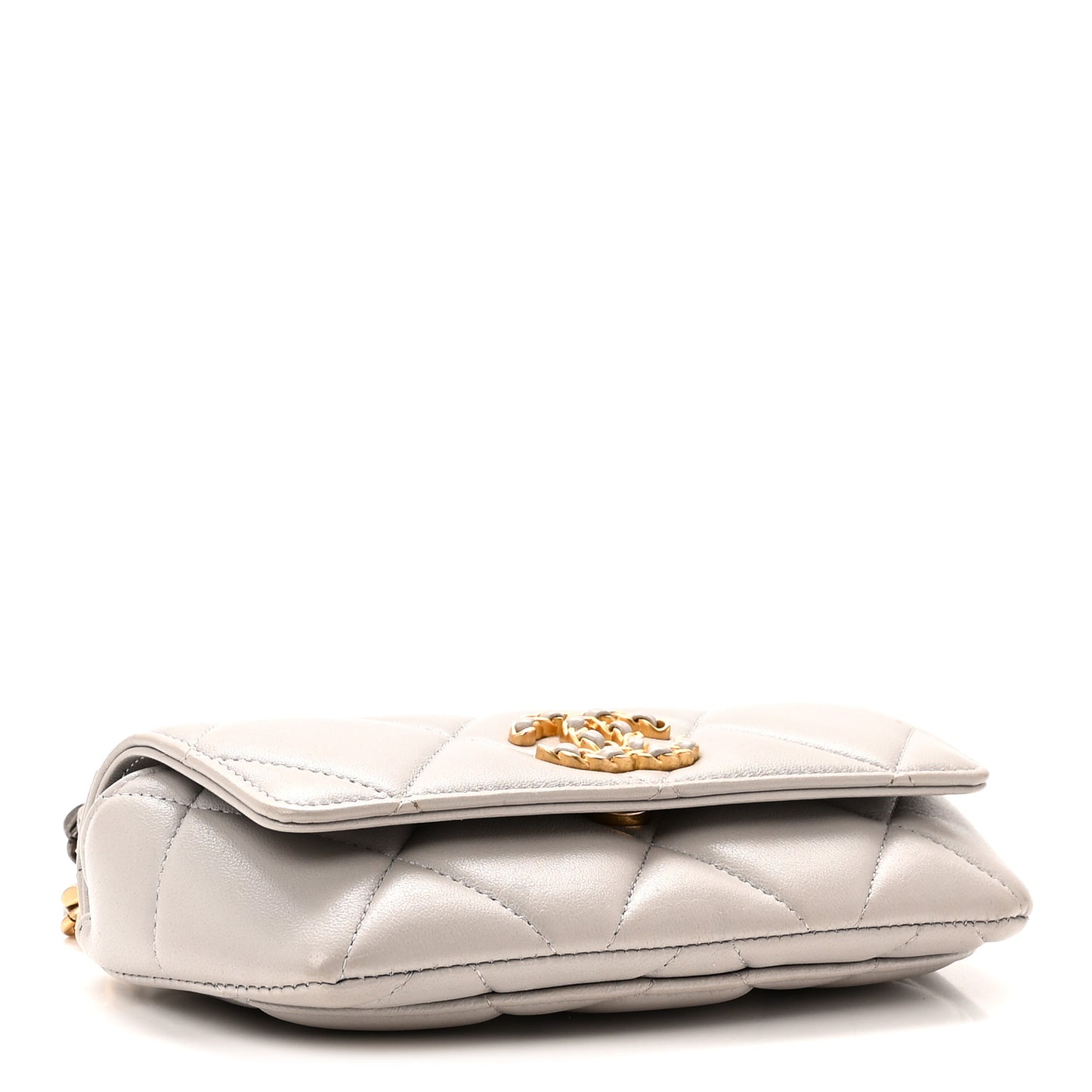 Goatskin Quilted Chanel 19 Glasses Case With Chain Grey