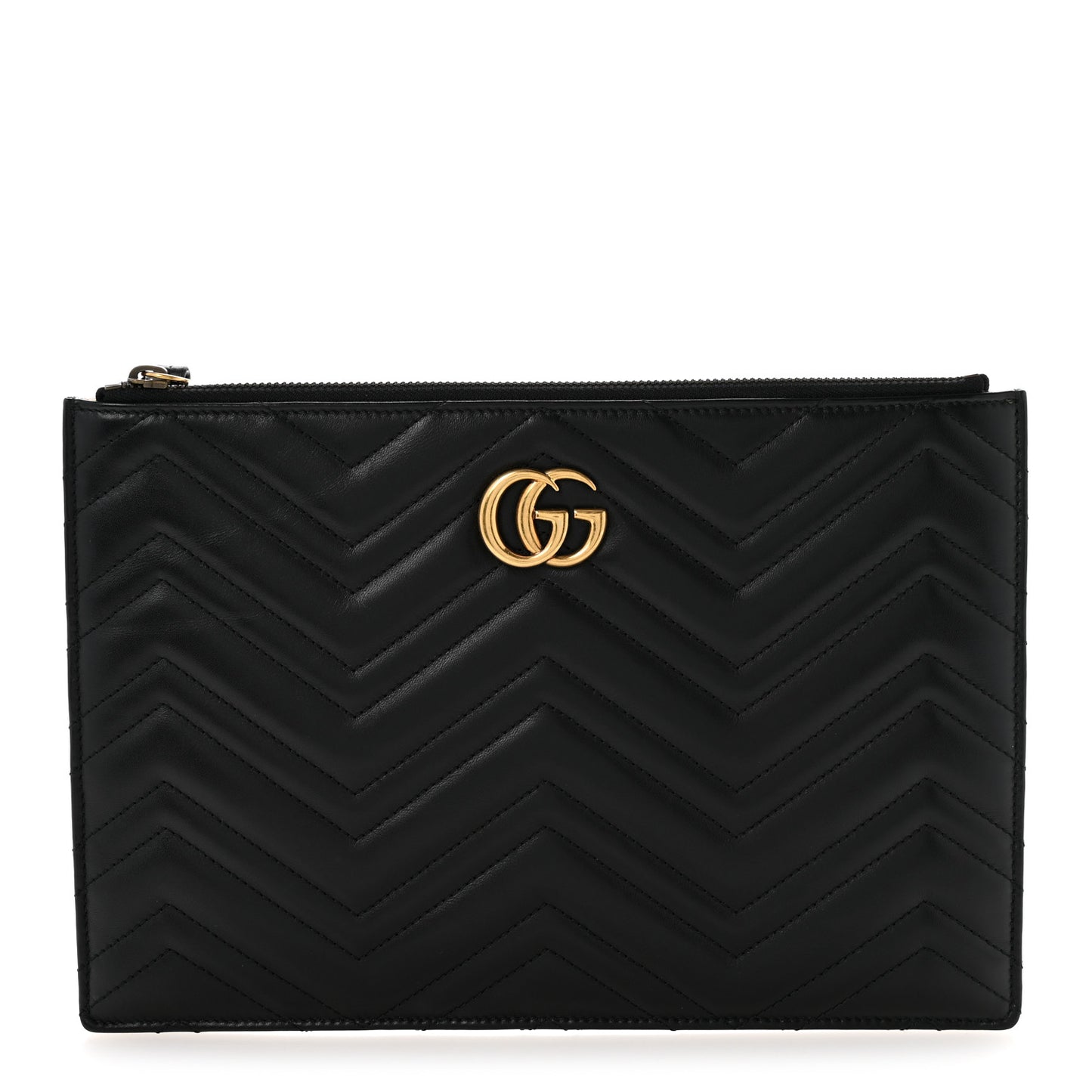 Calfskin Matelasse Large GG Marmont Zip Pouch Black