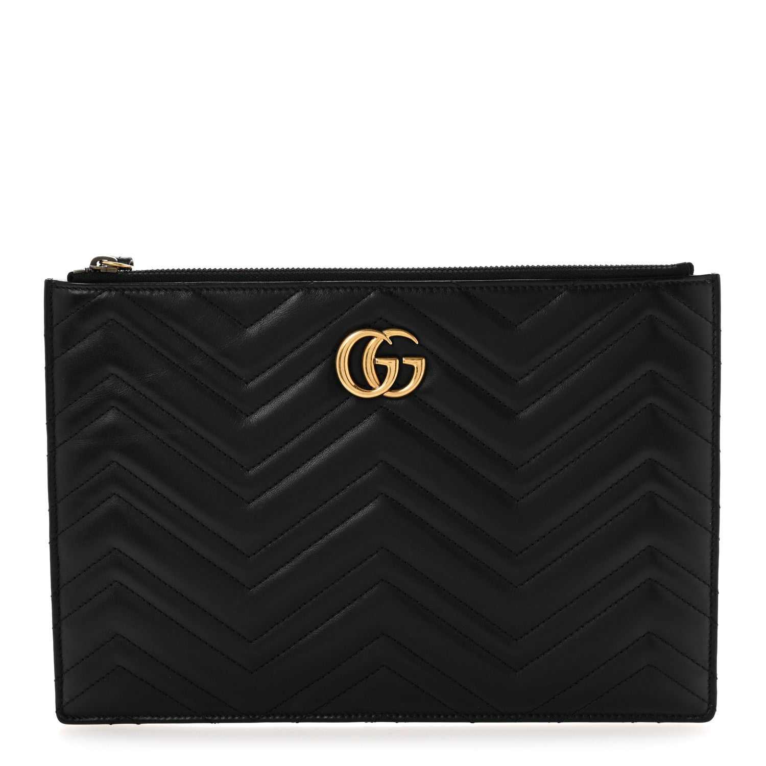 Gucci Calfskin Matelasse Large GG Marmont Zip Pouch Black 1 of 9