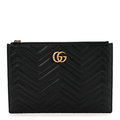 Gucci Calfskin Matelasse Large GG Marmont Zip Pouch Black 1 of 9