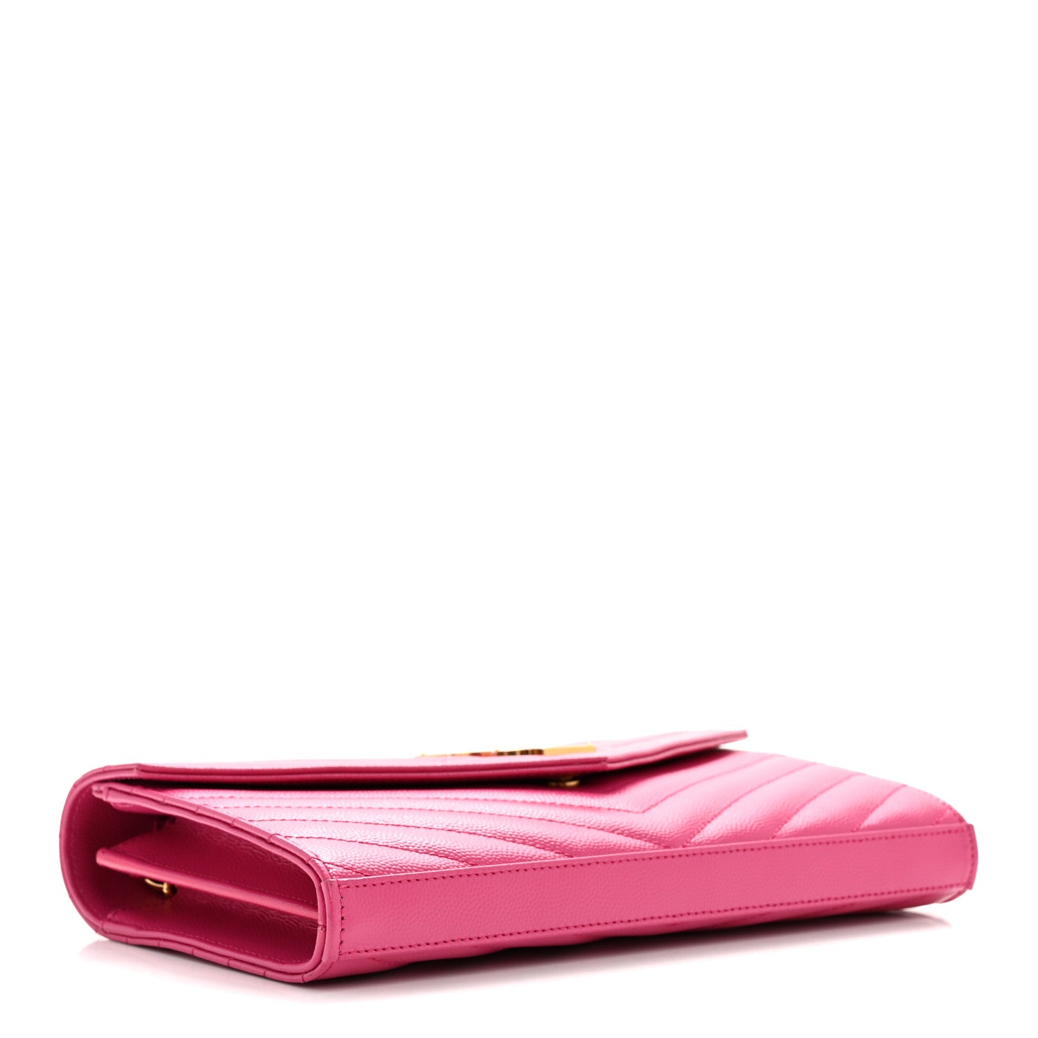 Saint Laurent Grain De Poudre Matelasse Chevron Monogram Chain Wallet Hot Pink 4 of 12
