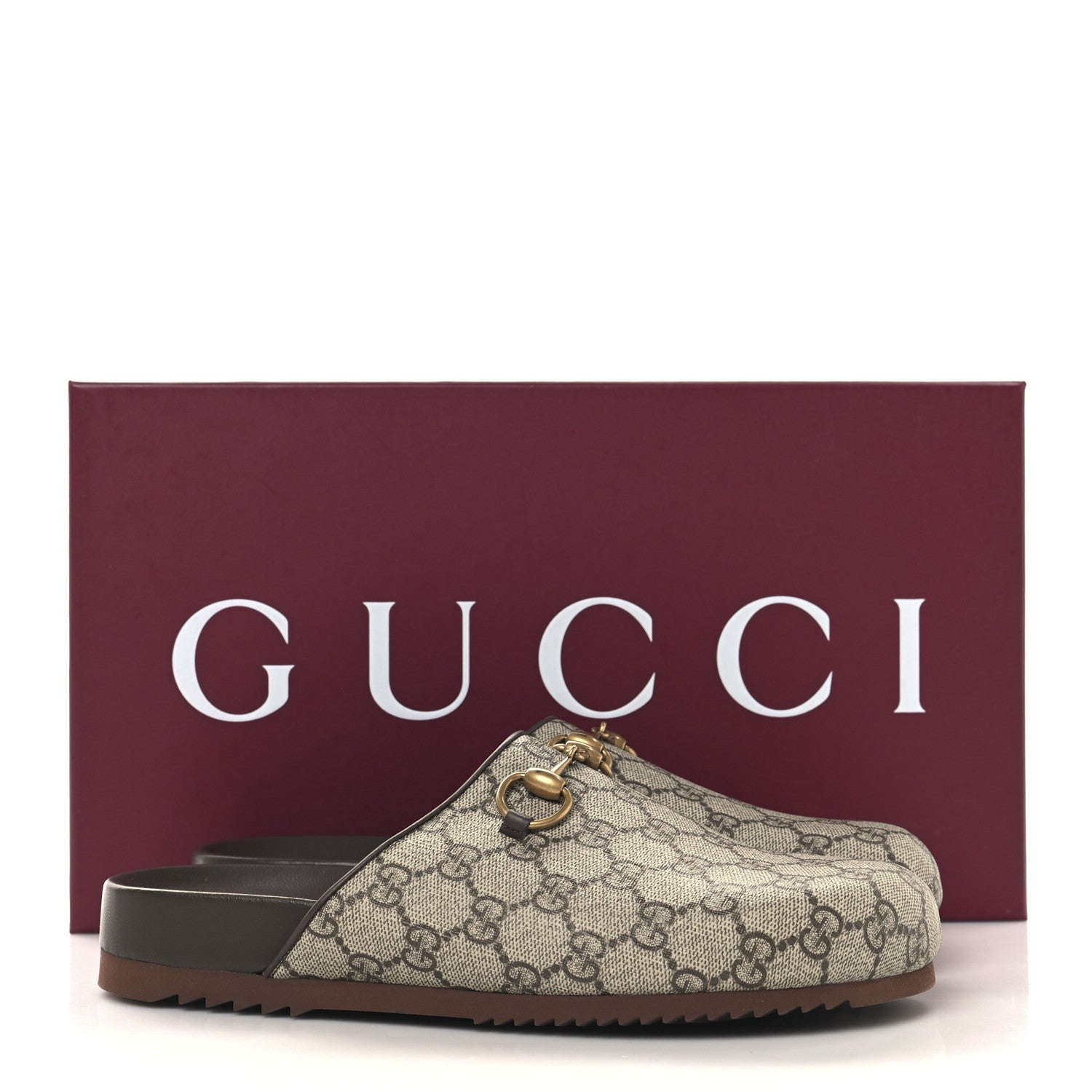 Gucci GG Supreme Monogram Miro Soft Calfskin Womens Horsebit Slippers 39.5 Beige Ebony New Acero 10 of 10