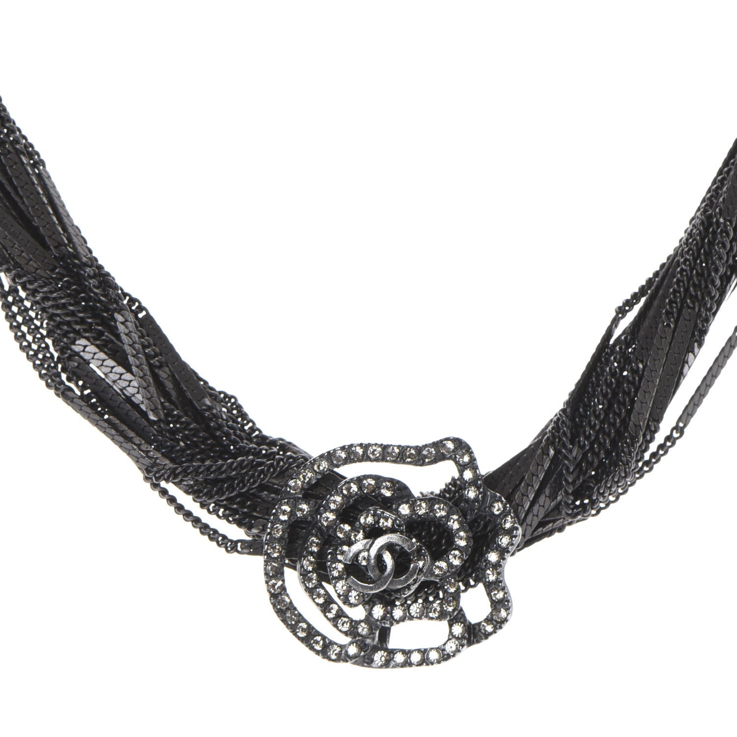 Chanel Ruthenium Crystal CC Camellia Multi Strand Necklace Dark Grey 1 of 5
