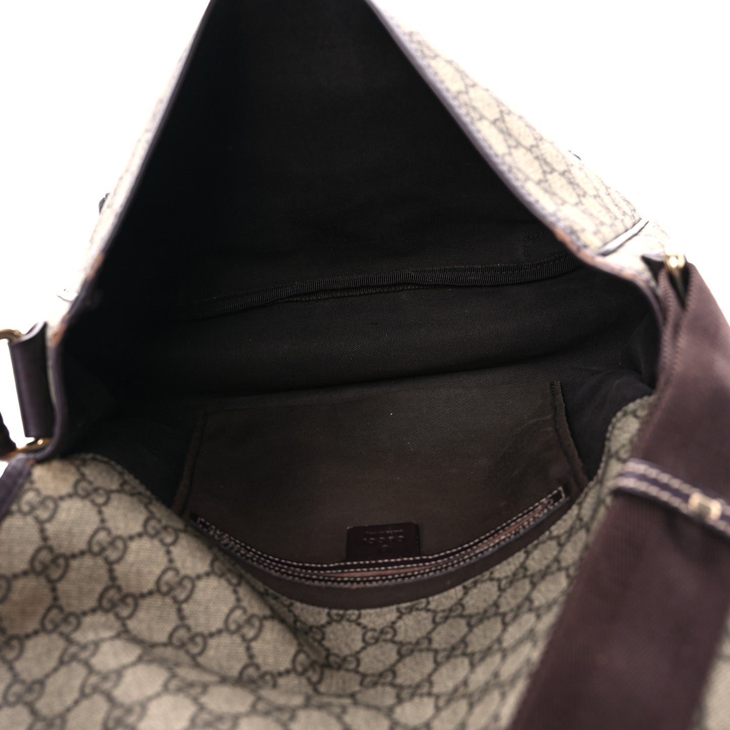 GG Plus Monogram Medium Double Buckle Flap Messenger Bag Beige Dark Brown