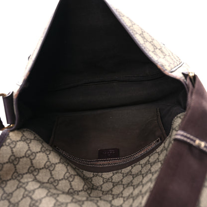 Gucci GG Plus Monogram Medium Double Buckle Flap Messenger Bag Beige Dark Brown 5 of 28