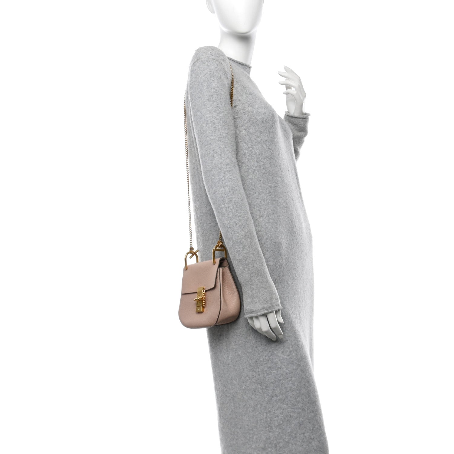 Chloe Grained Lambskin Mini Drew Shoulder Bag Cement Pink 2 of 14