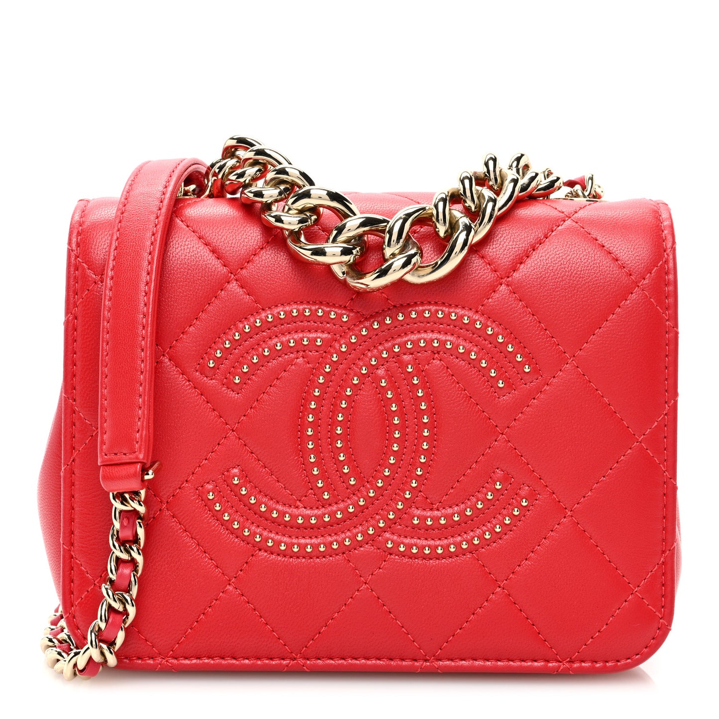 Lambskin Quilted Studded Beauty Begins Flap Red