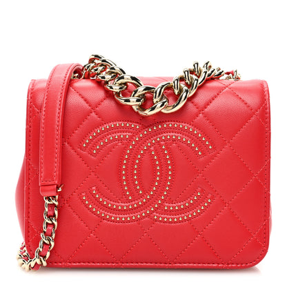 Chanel Lambskin Quilted Studded Beauty Begins Flap Red 1 of 10