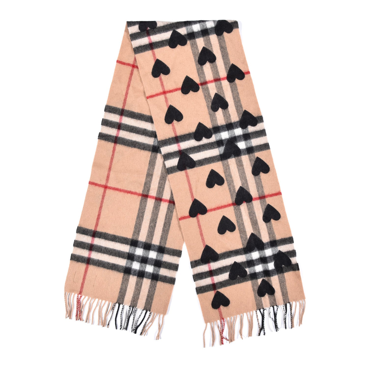 Burberry Cashmere Giant Heart Fringe Scarf Camel 3 of 5