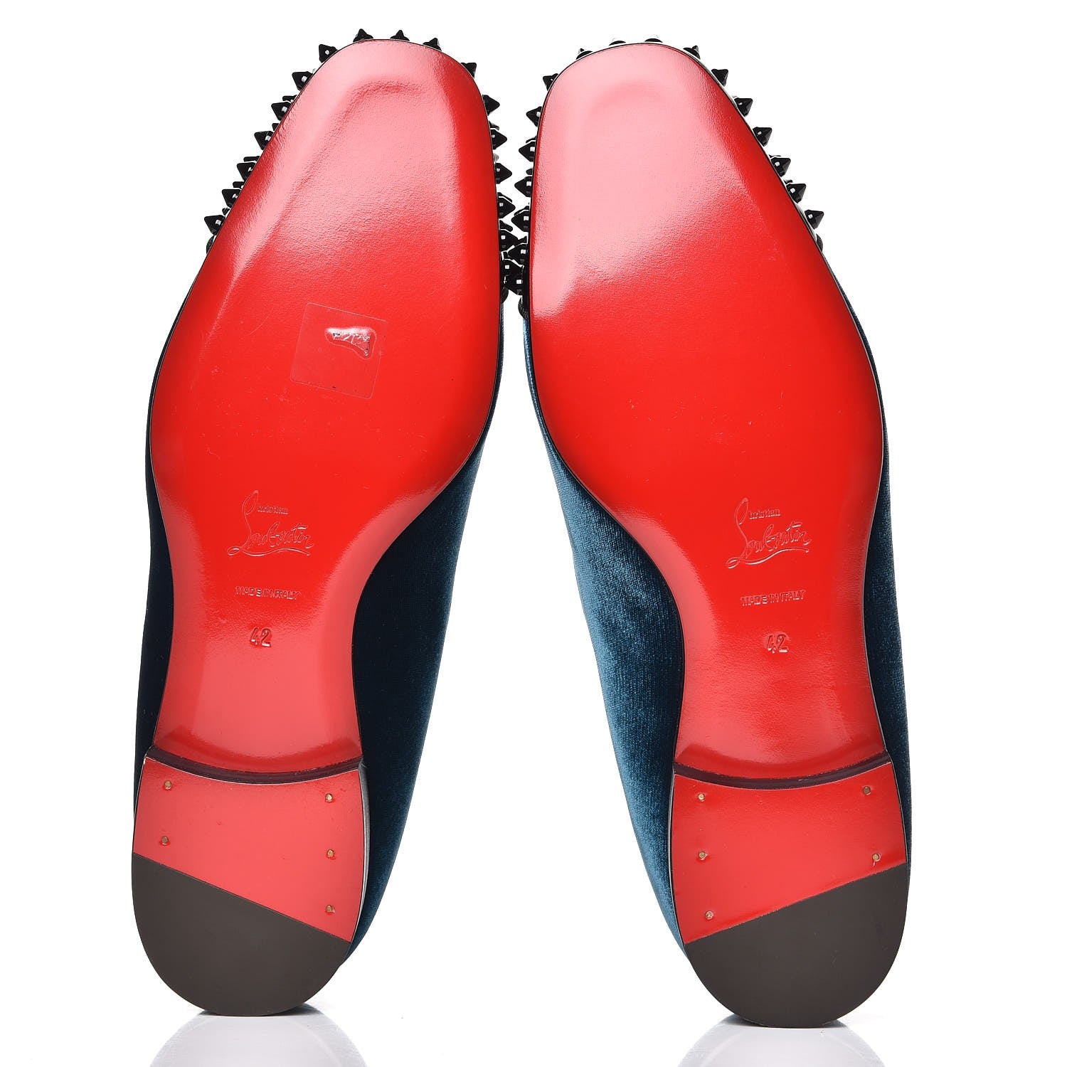 Christian Louboutin Mens Patent Velvet Spooky Spike Flat Loafers 42 Black Peacock 5 of 9