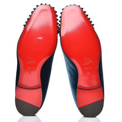 Christian Louboutin Mens Patent Velvet Spooky Spike Flat Loafers 42 Black Peacock 5 of 9
