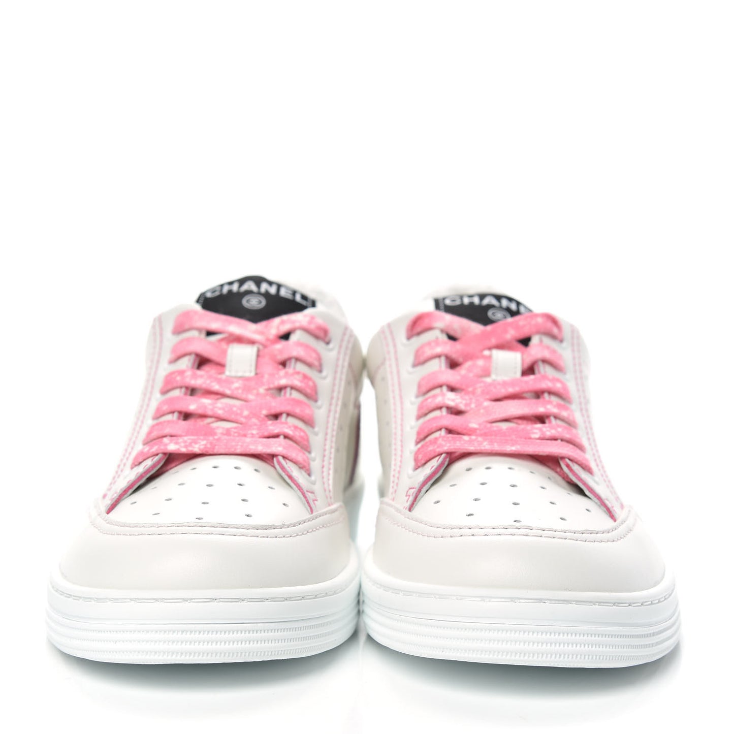 Calfskin Womens Logo Sneakers 38 White Pink