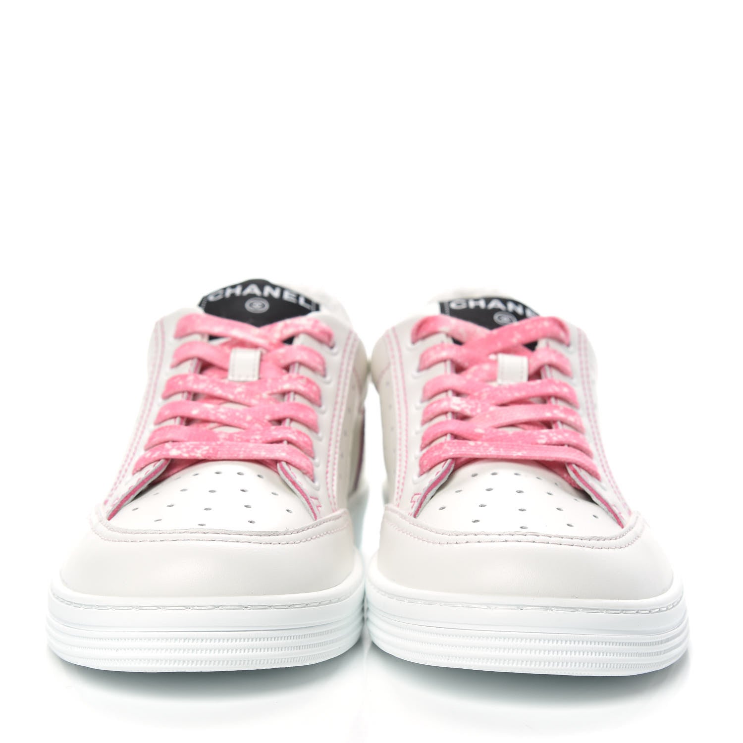 Chanel Calfskin Womens Logo Sneakers 38 White Pink 2 of 10