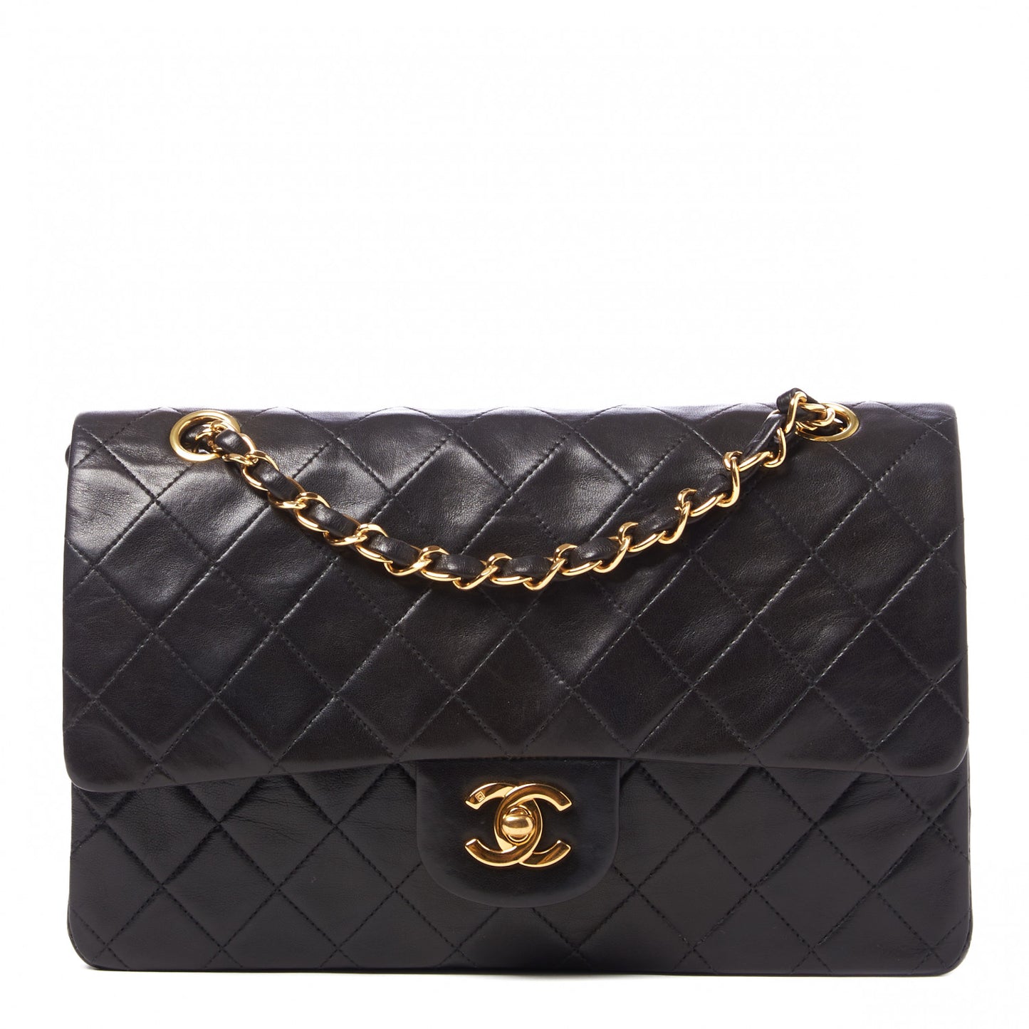 Lambskin Quilted Medium Double Flap Black