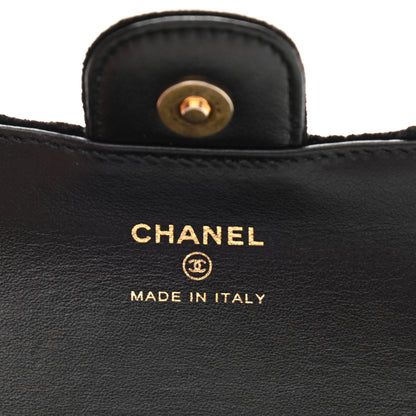 Chanel Velvet Camellia Embossed Jewel Belt Card Holder With Chain Black 8 of 11