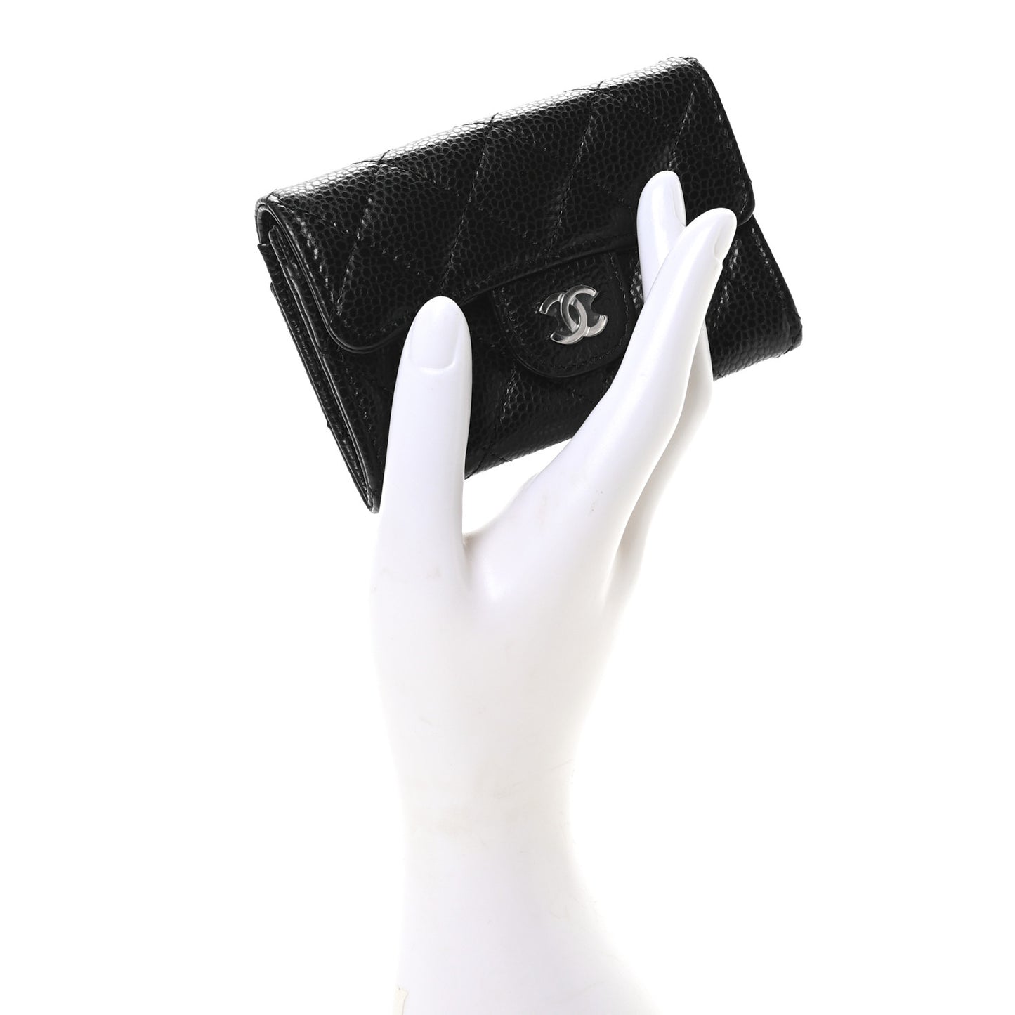 Caviar Quilted Flap Card Holder Wallet Black