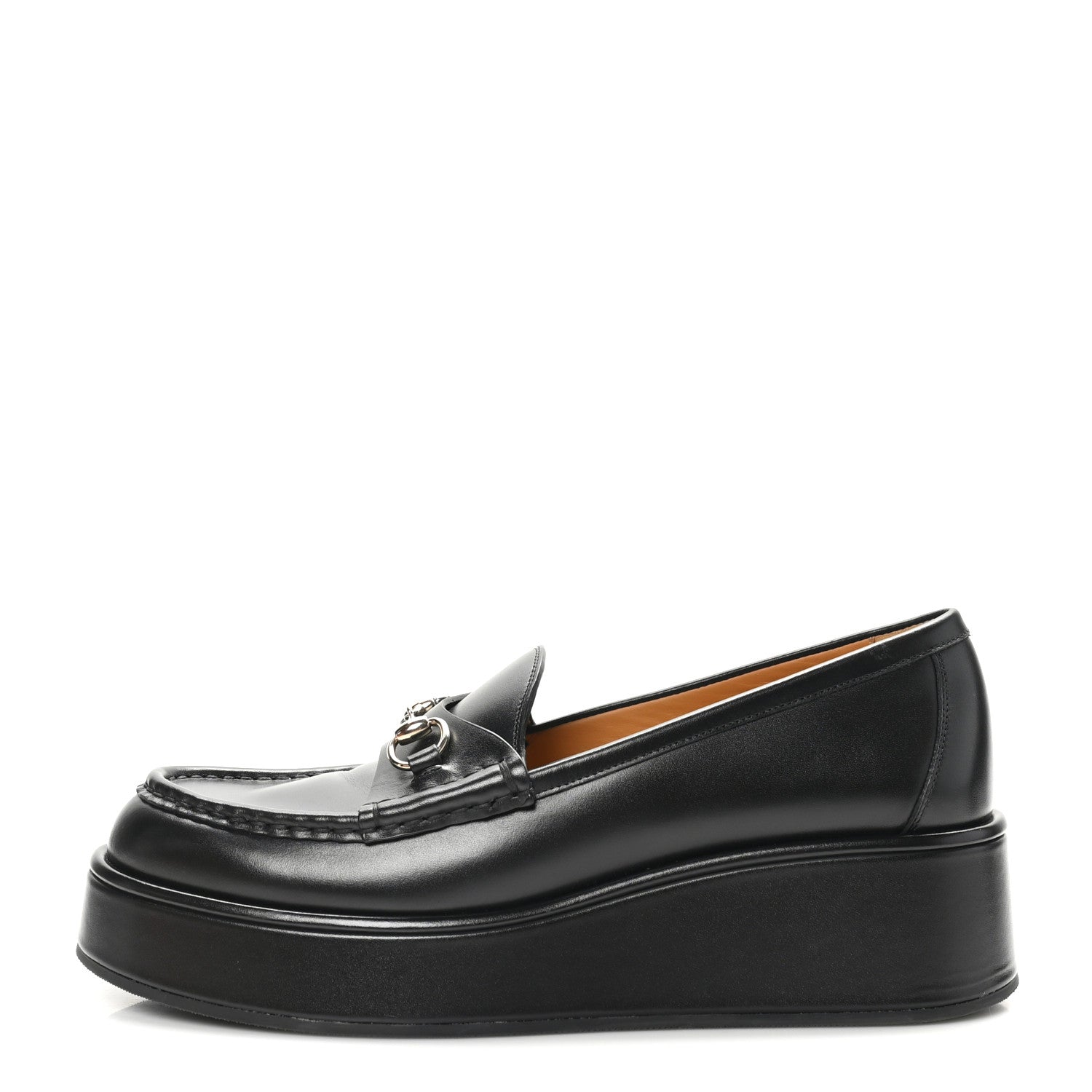 GUCCI パンプス　ブラック Gucci Kama Calfskin Horsebit Womens Wedge Platform Loafers