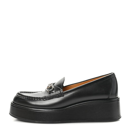 Gucci Kama Calfskin Horsebit Womens Wedge Platform Loafers 39 Black 1 of 10