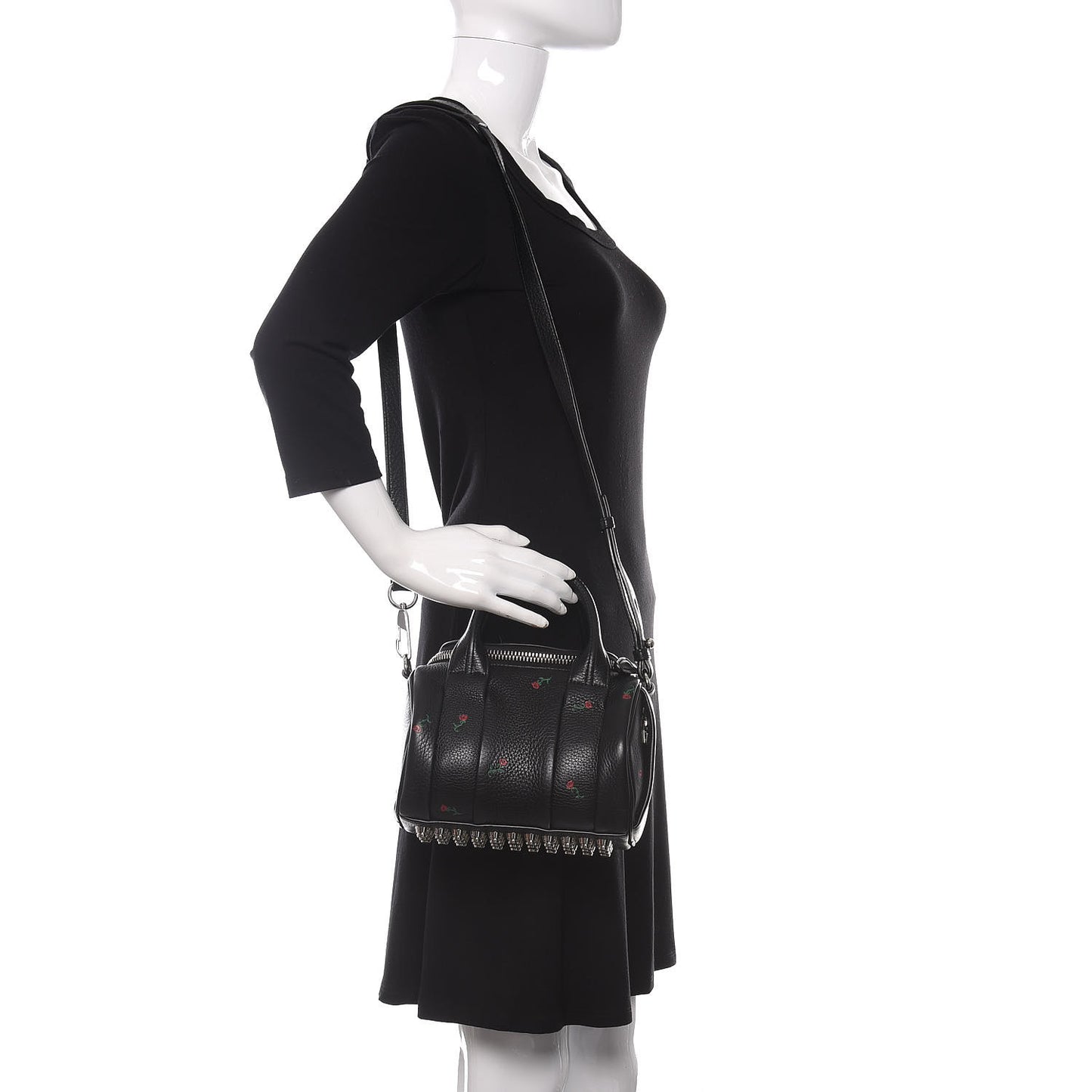 Pebbled Lambskin Rose Printed Mini Rockie Black Silver Hardware