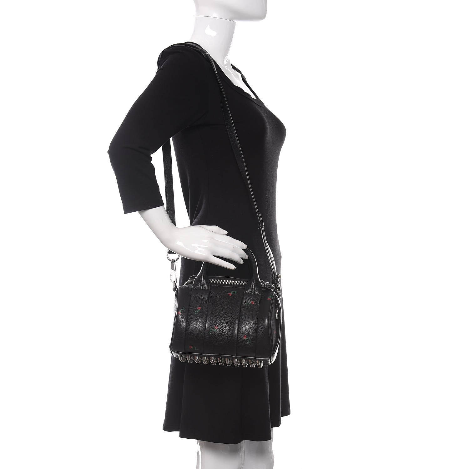 Alexander Wang Pebbled Lambskin Rose Printed Mini Rockie Black Silver Hardware 2 of 8