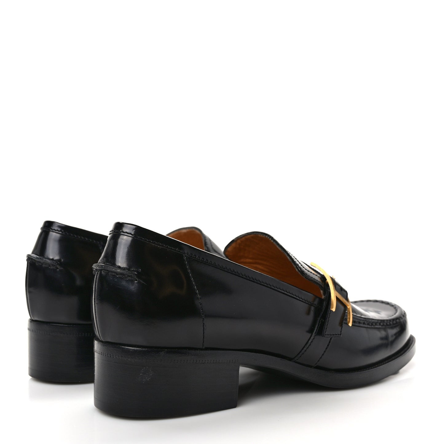 Glazed Calfskin Womens Monterey Loafers 36.5 Black
