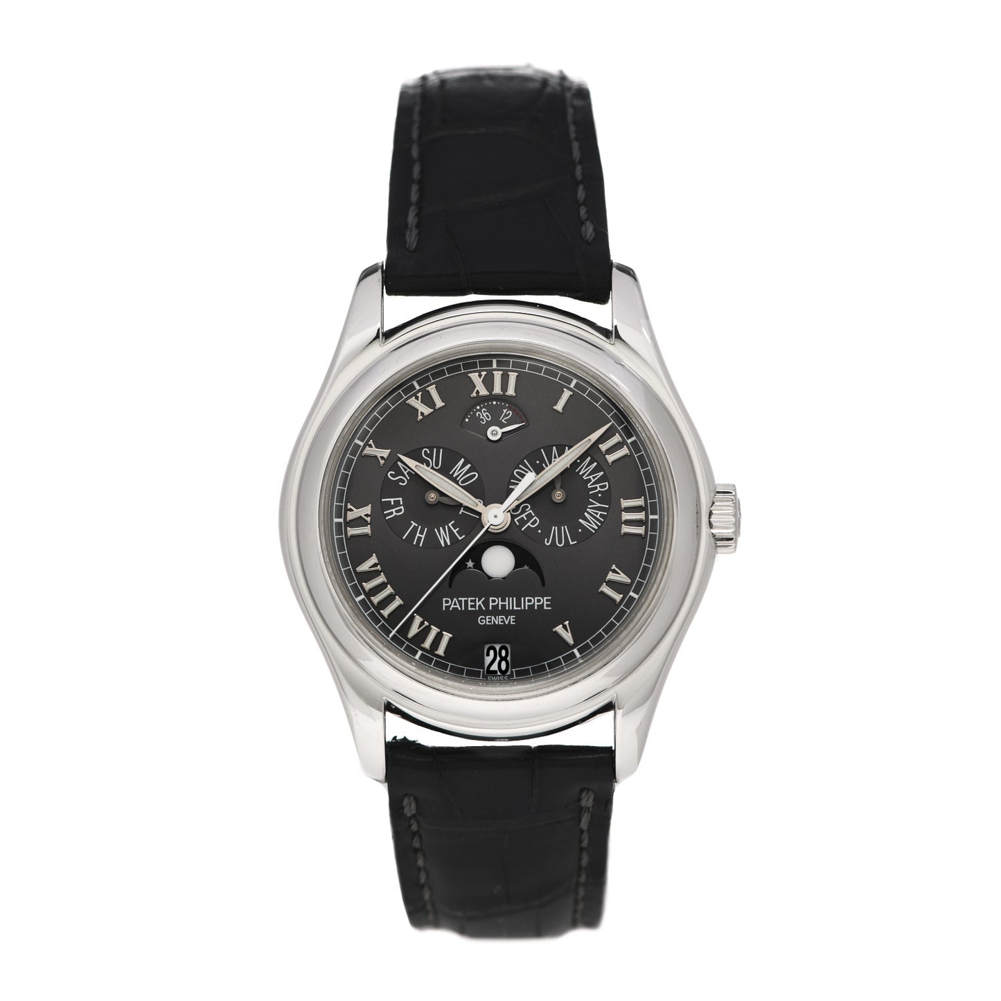 Platinum Crocodile 37mm Annual Calendar Moonphase Automatic Watch Black 5056P-001
