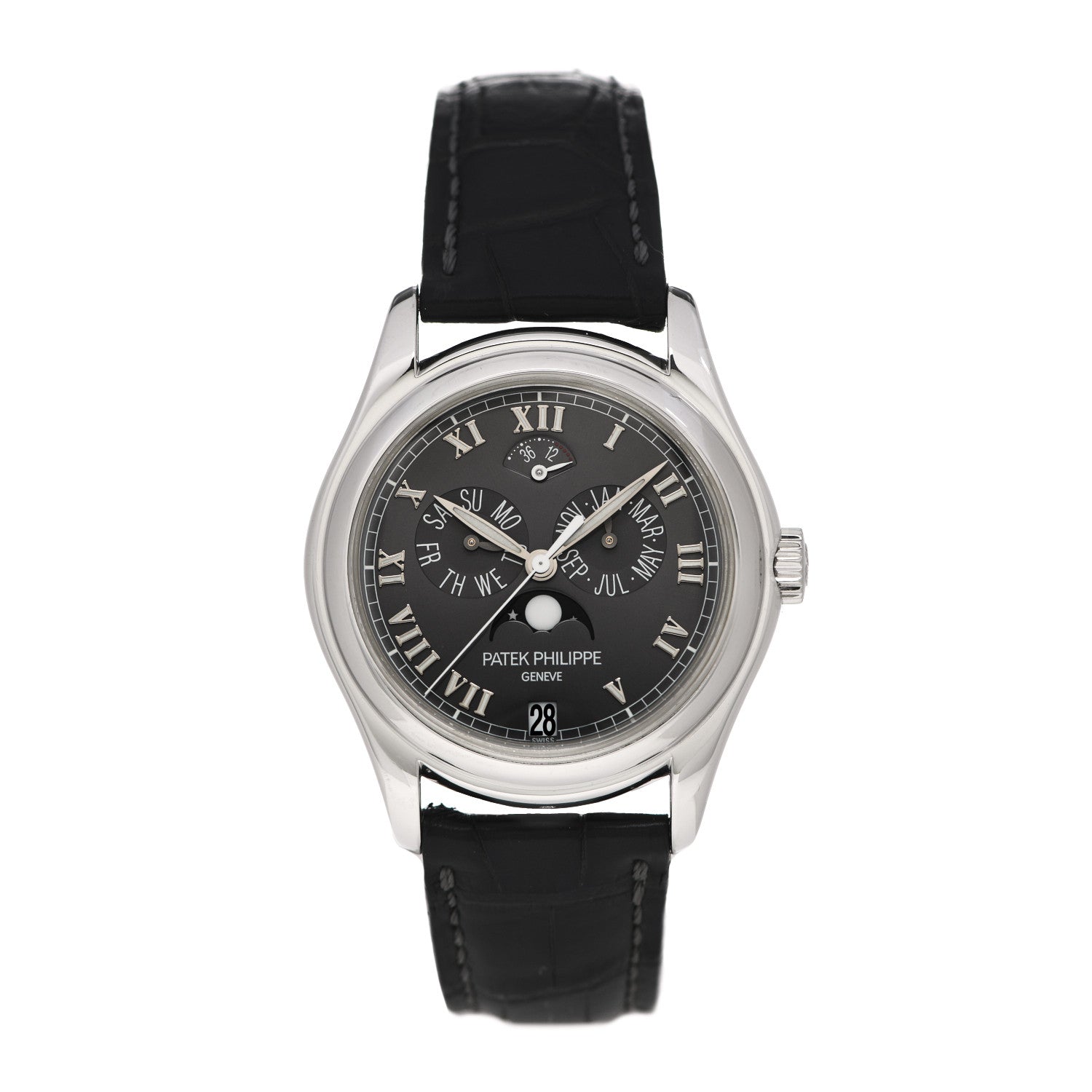 Patek Philippe Platinum Crocodile 37mm Annual Calendar Moonphase Automatic Watch Black 5056P-001 1 of 6