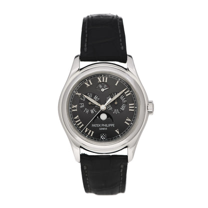 Patek Philippe Platinum Crocodile 37mm Annual Calendar Moonphase Automatic Watch Black 5056P-001 1 of 6