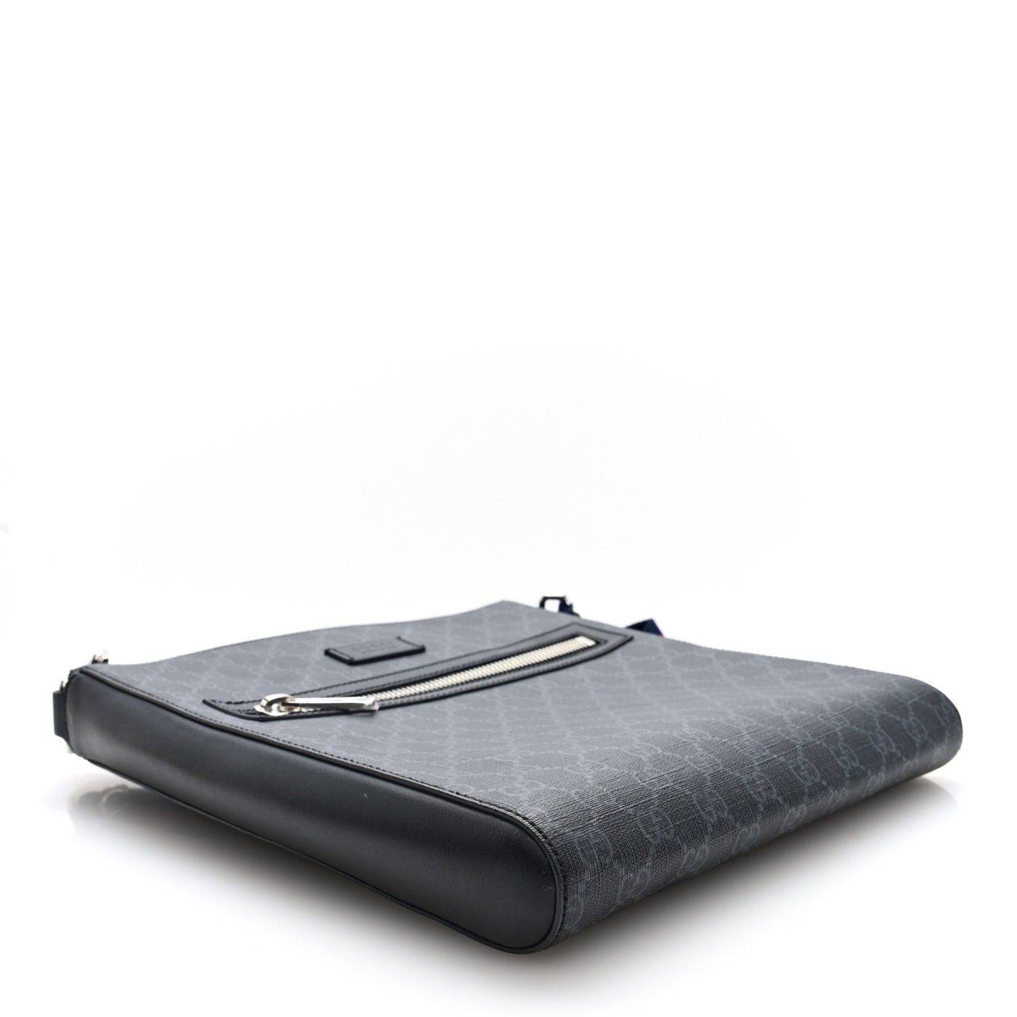 GG Supreme Monogram Appia Calfskin Web Flat Messenger Bag Black Grey Black Grey