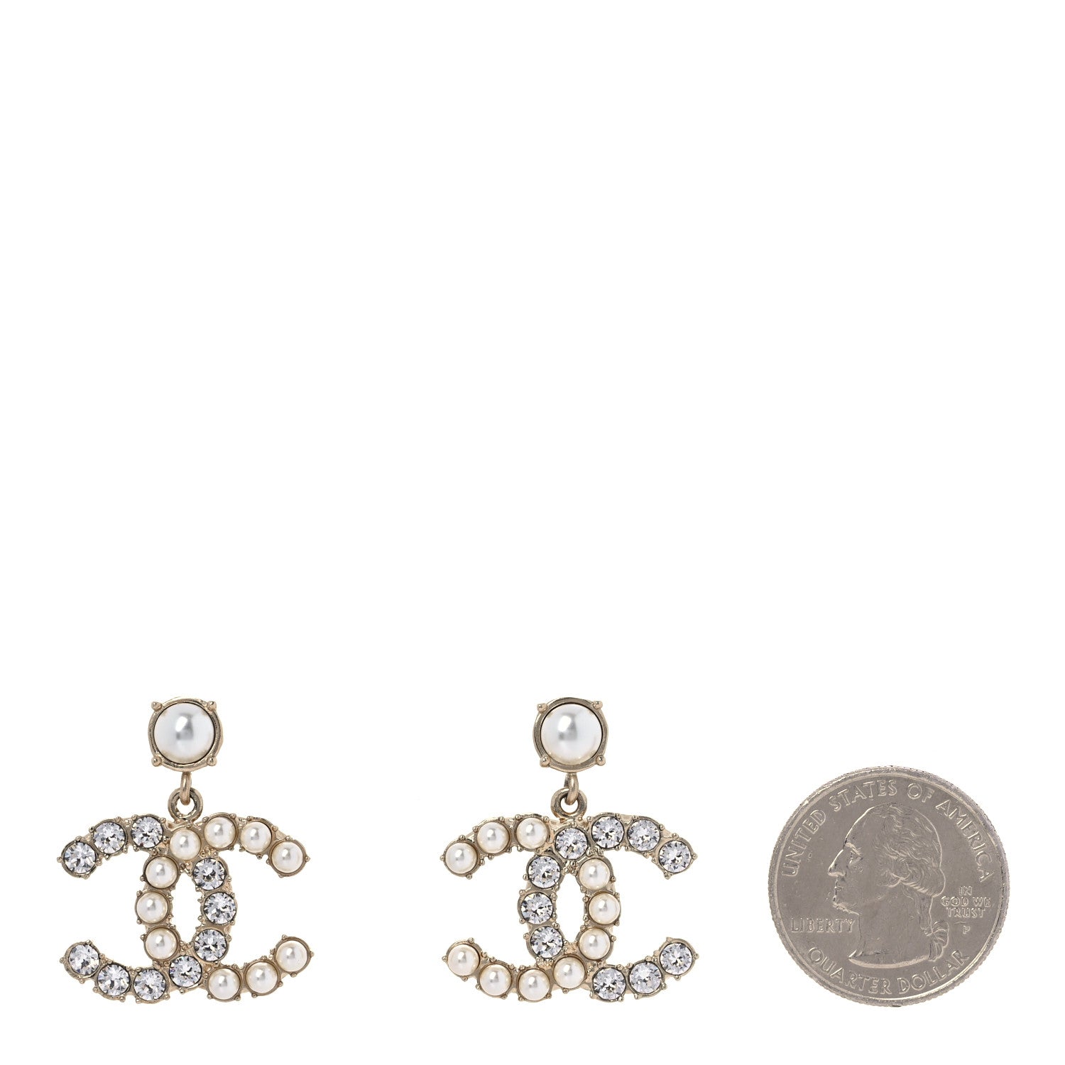 Chanel Crystal Pearl Dazzling Domino CC Drop Earrings Gold 2 of 5