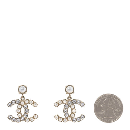 Chanel Crystal Pearl Dazzling Domino CC Drop Earrings Gold 2 of 5