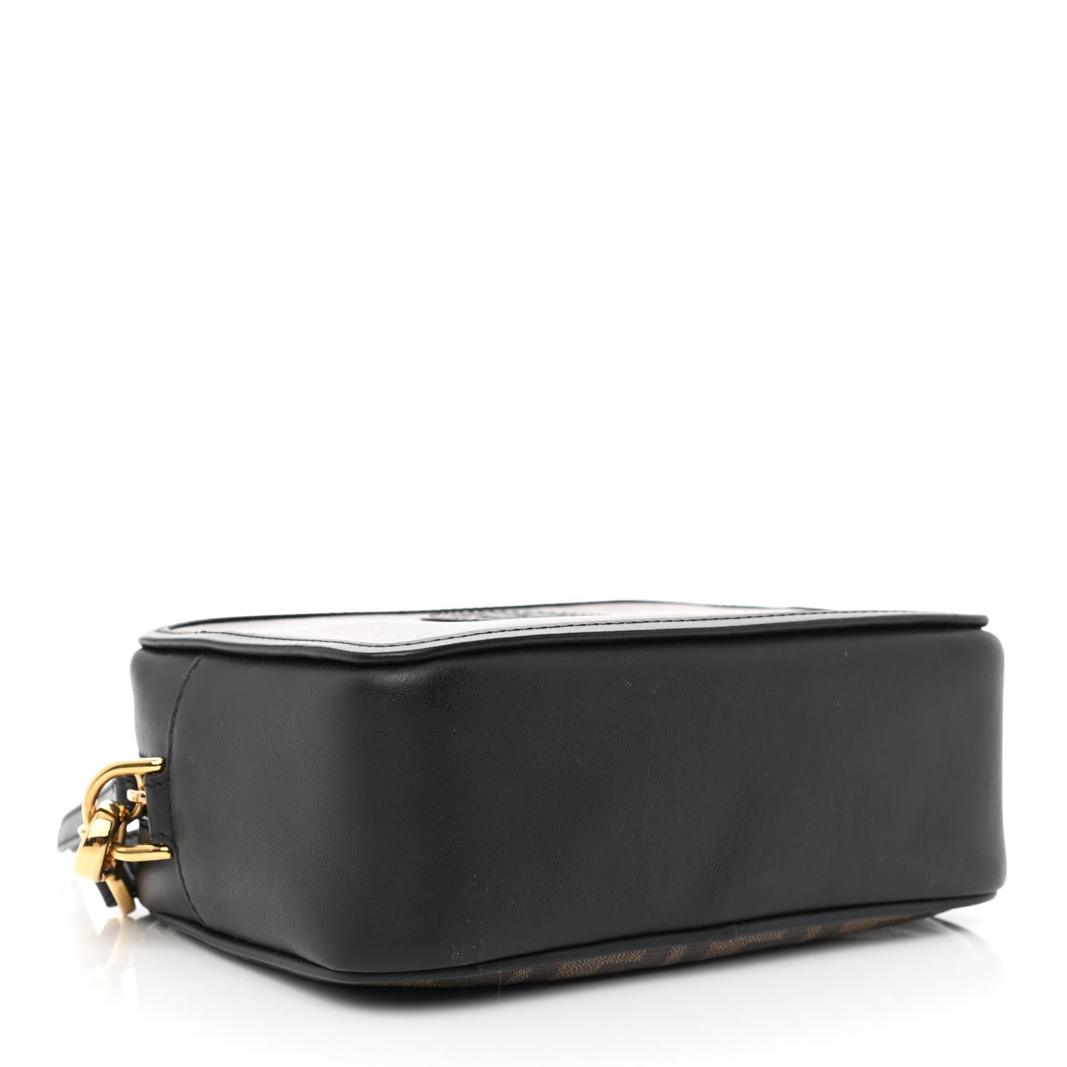 Fendi Glazed Fabric Vitello Century FF 1974 Stamp Patch Mini Camera Case Mogano Panna Black 4 of 10