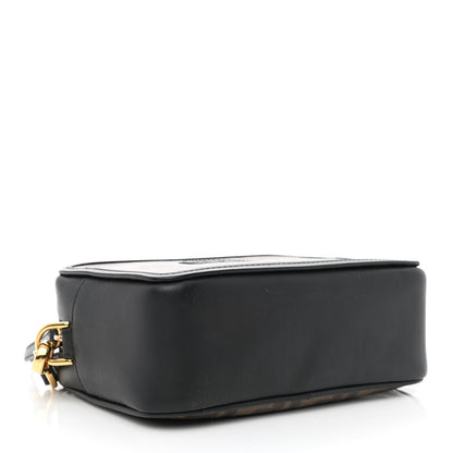 Fendi Glazed Fabric Vitello Century FF 1974 Stamp Patch Mini Camera Case Mogano Panna Black 4 of 10