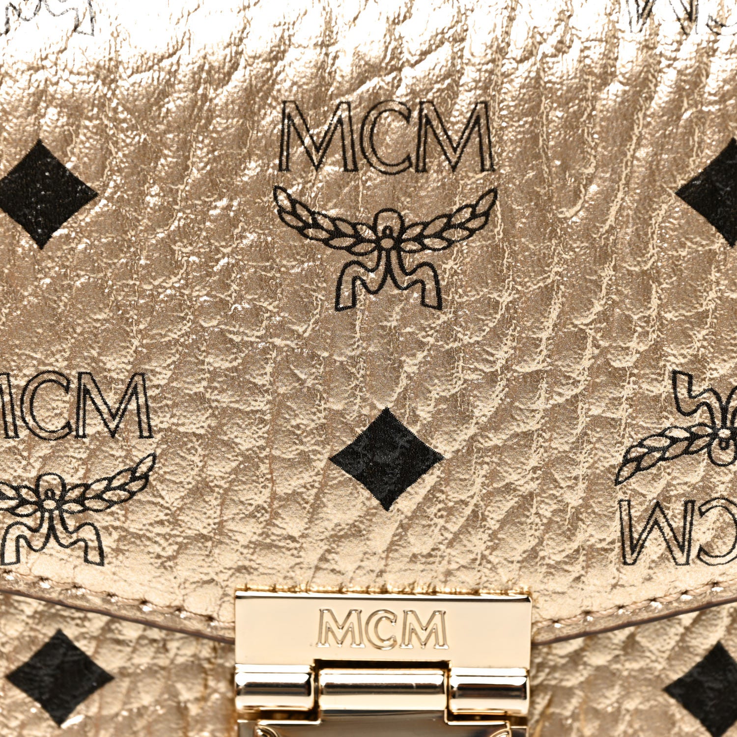 MCM Metallic Visetos Medium Millie Crossbody Bag Berlin Gold 14 of 27