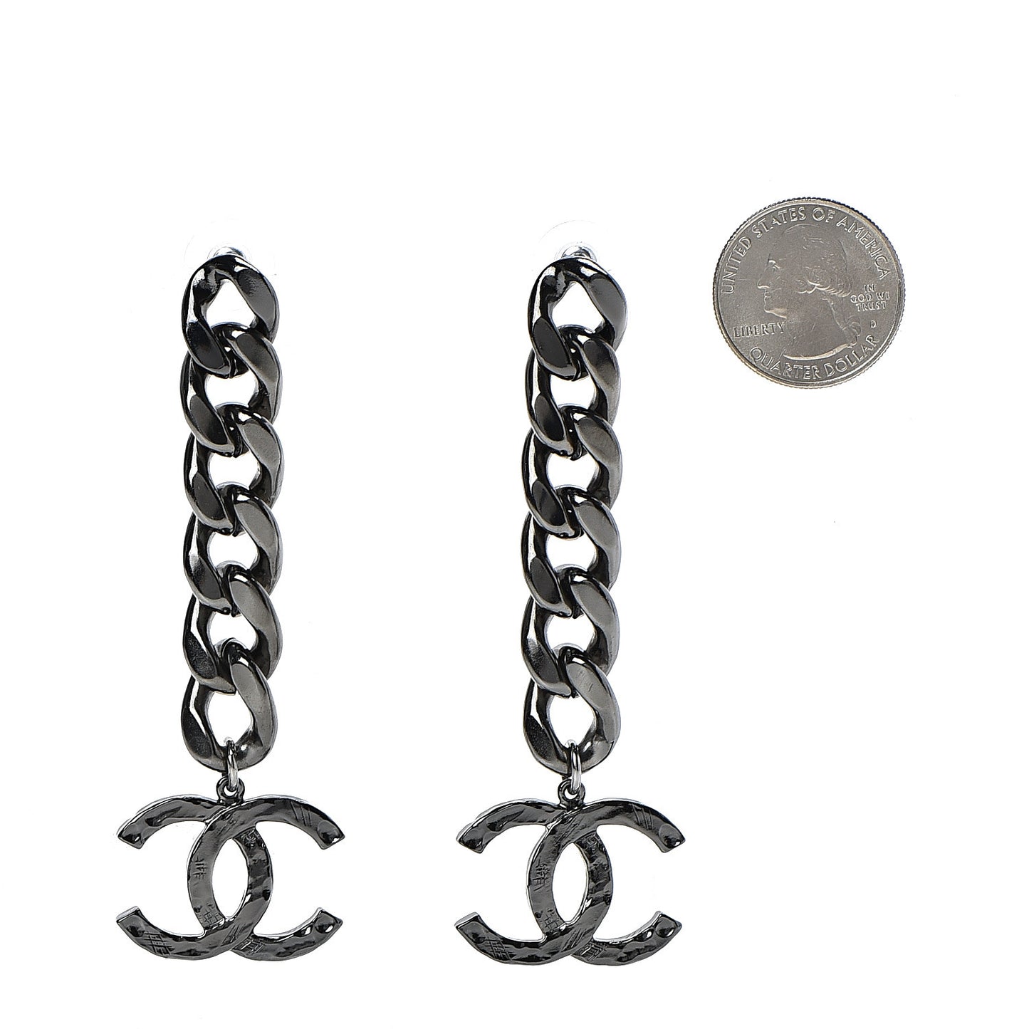 Metal CC Pick Drop Earrings Ruthenium